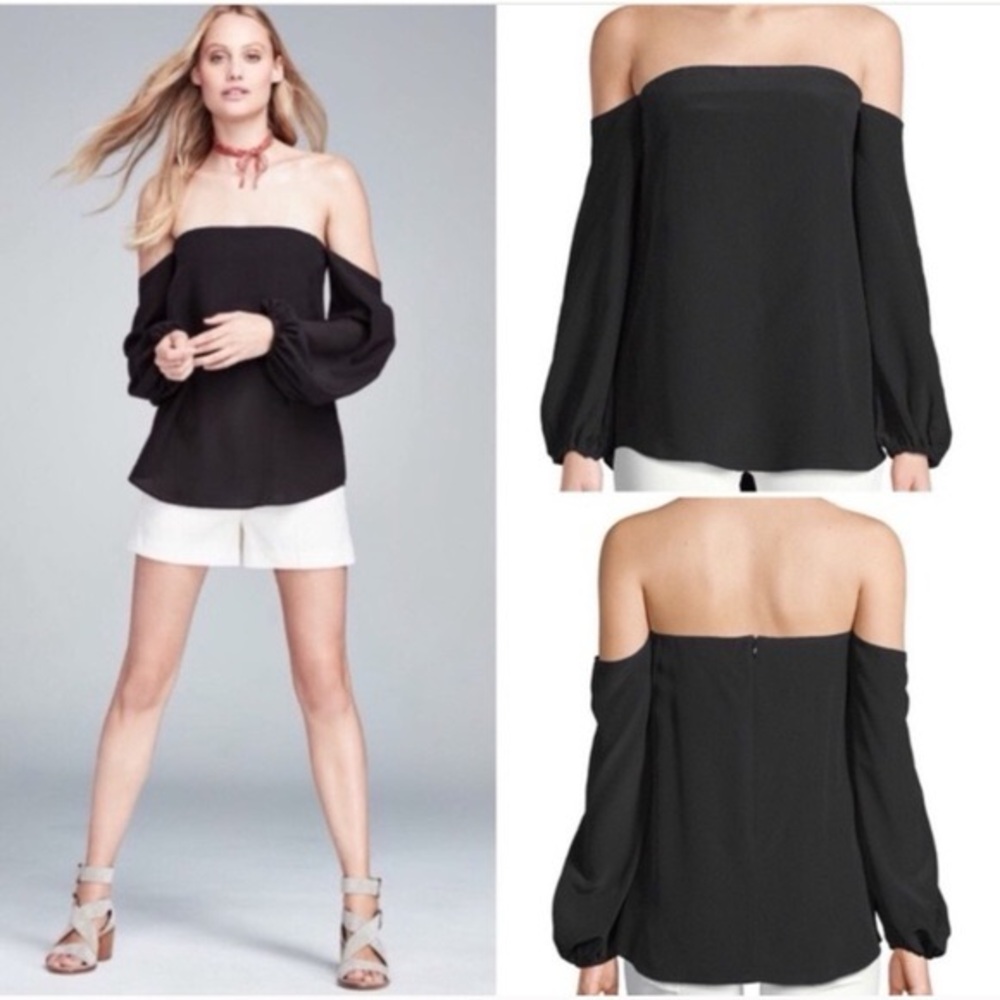 Theory Laureema Silk off the shoulder strapless top